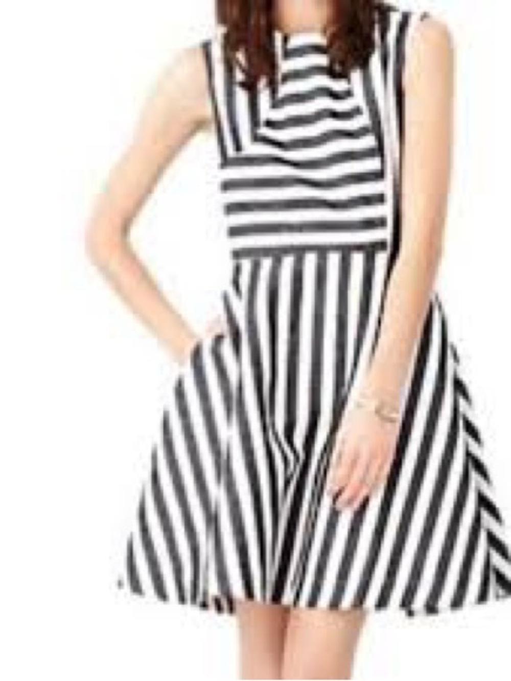 kate spade Black and White Striped Sleeveless Fit-and-Flare Dress